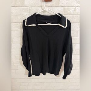 Vila Milano  V-neck Women’s Sweater Black and White Size L #3055